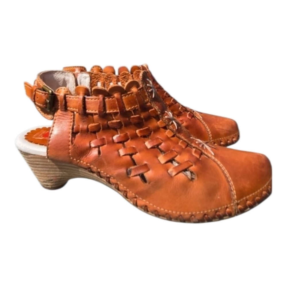 Pikolinos Tan Woven Leather Ankle Strap Heels Size 37 US 6.5 - 7